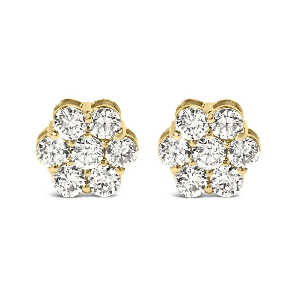 Radiant Diamond Floral Cluster Prong Set Stud Earrings in 14k White Gold