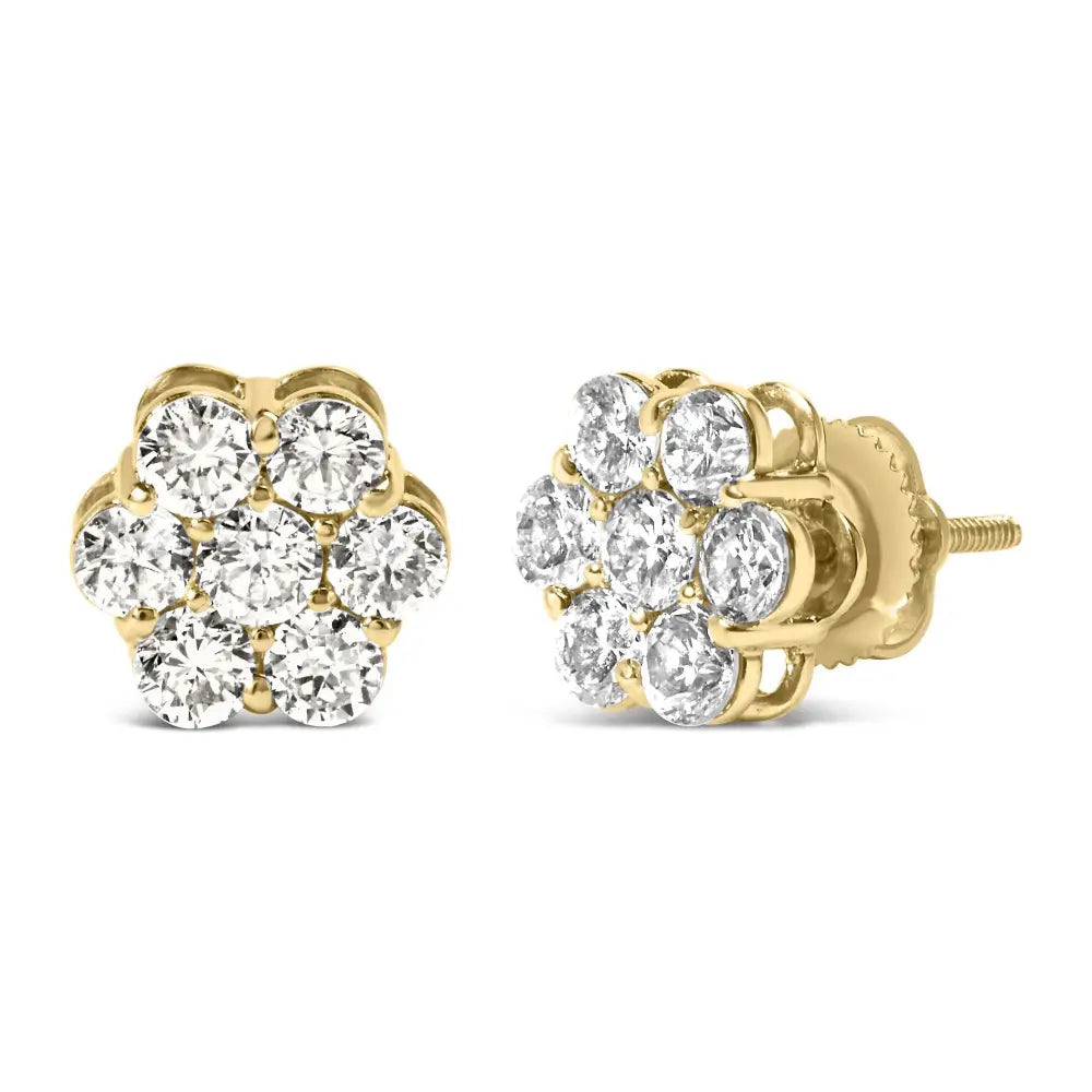 Radiant Diamond Floral Cluster Prong Set Stud Earrings in 14k White Gold