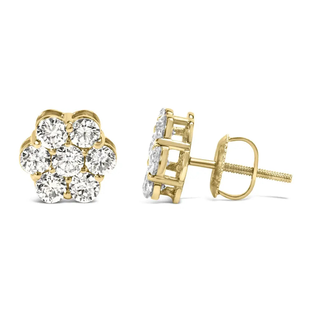 Radiant Diamond Floral Cluster Prong Set Stud Earrings in 14k White Gold