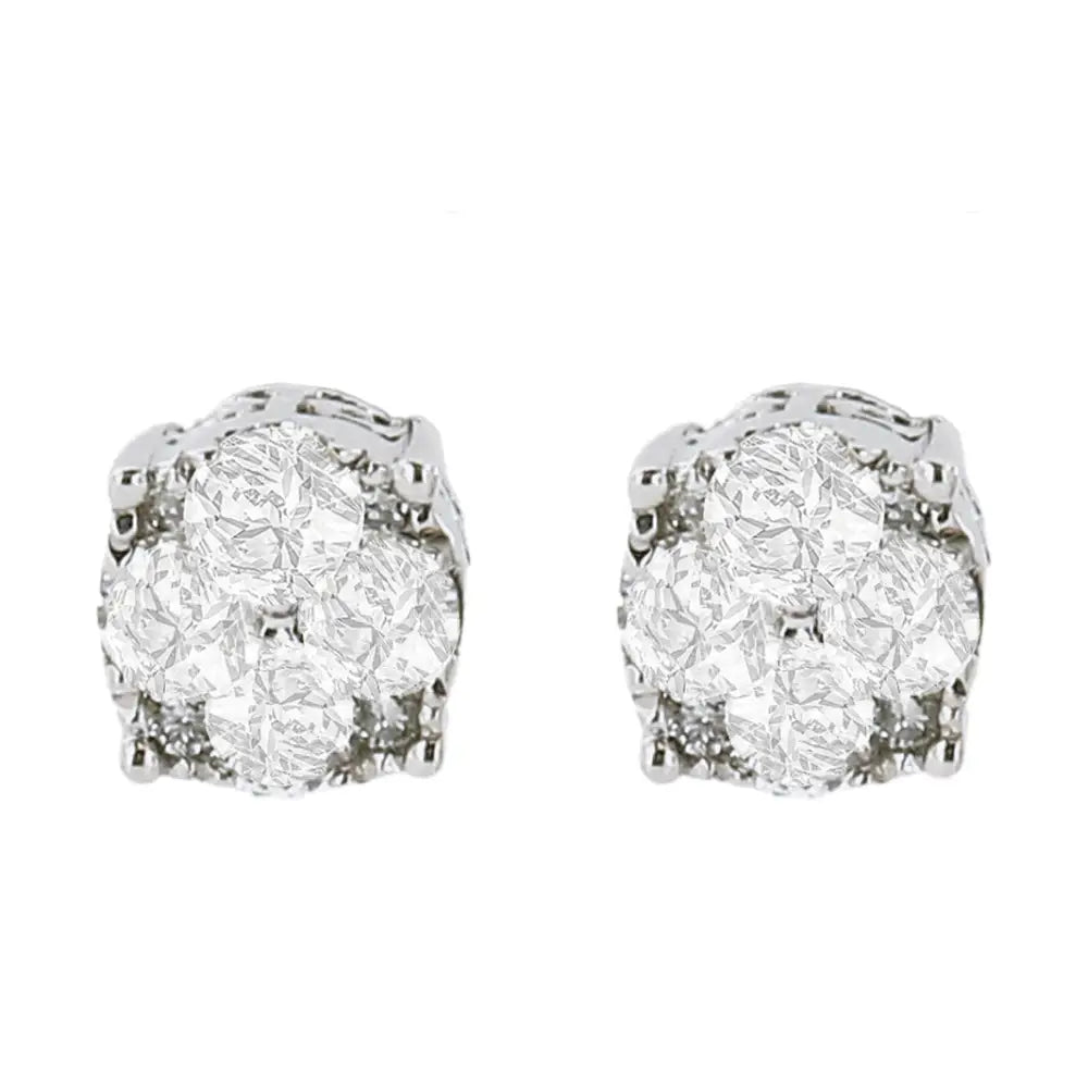 Radiant Lab Grown Round Diamond Cluster Stud Earrings in Sterling Silver