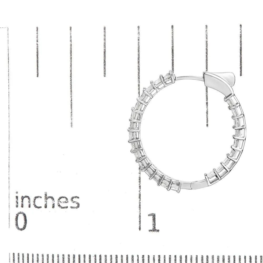 Radiant Princess Cut Diamond Inside out Hoop Earrings in 14k White Gold