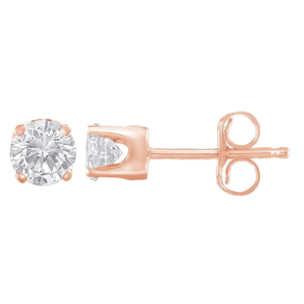 Radiant Round Brilliant-cut Diamond 10k Rose Gold Sterling Silver Studs