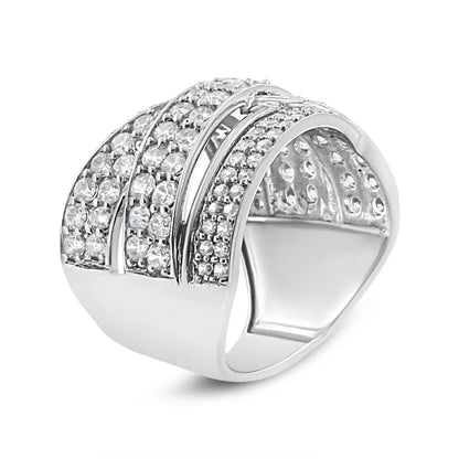 Radiant Round-cut Diamond Overlapping Bypass Band Ring in Sterling Silver