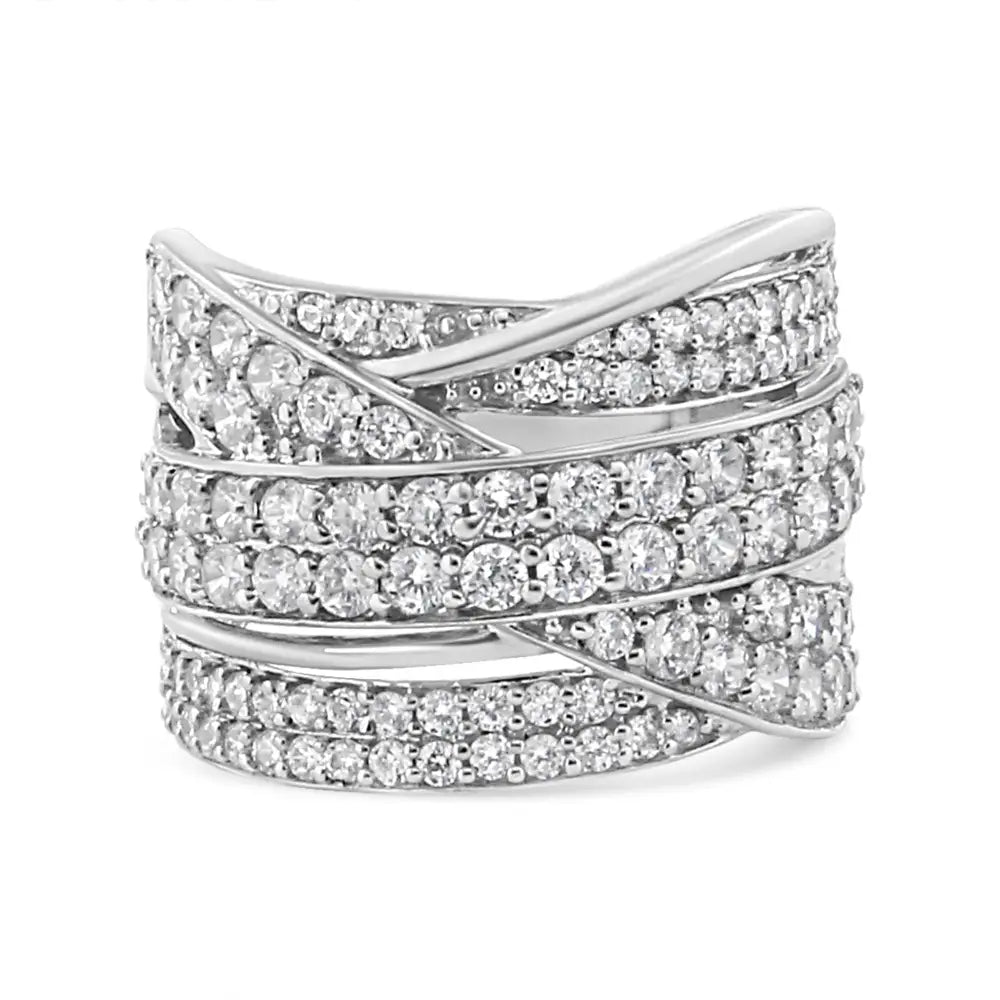 Radiant Round-cut Diamond Overlapping Bypass Band Ring in Sterling Silver