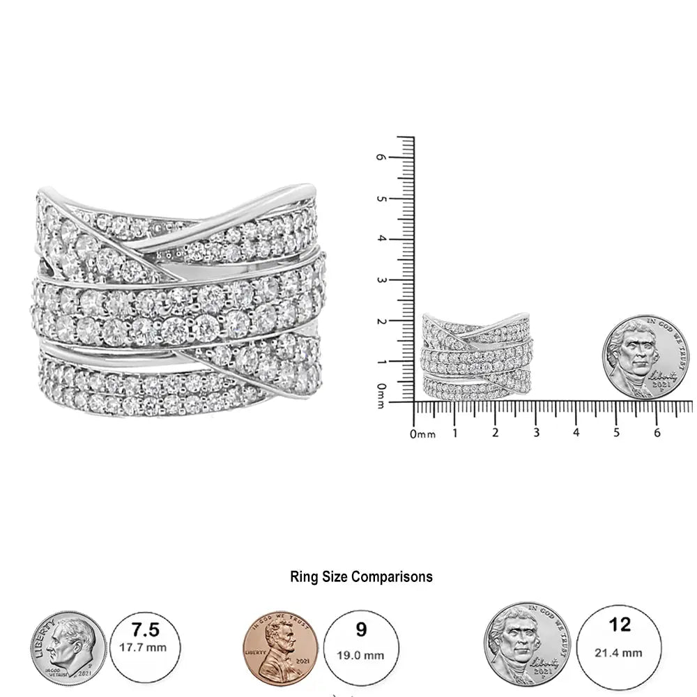 Radiant Round-cut Diamond Overlapping Bypass Band Ring in Sterling Silver