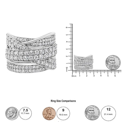 Radiant Round-cut Diamond Overlapping Bypass Band Ring in Sterling Silver