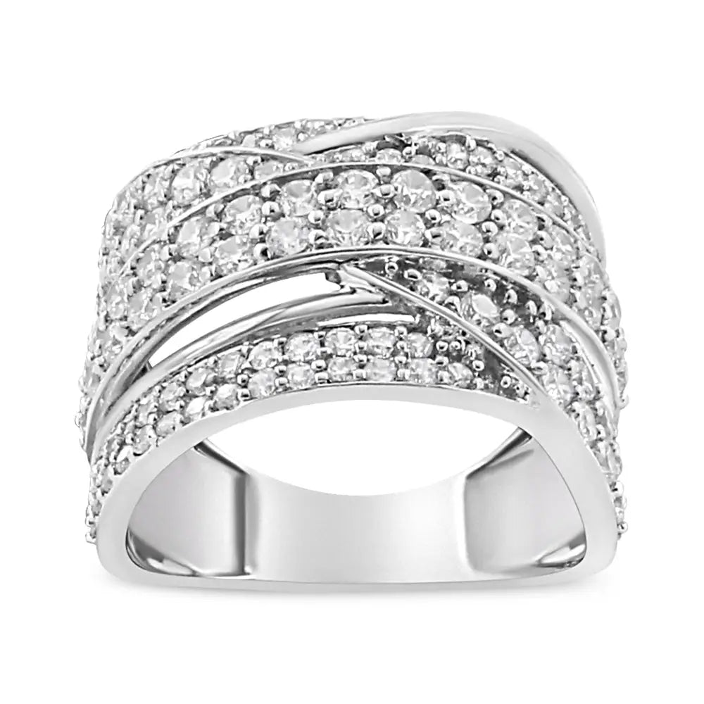 Radiant Round-cut Diamond Overlapping Bypass Band Ring in Sterling Silver