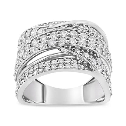 Radiant Round-cut Diamond Overlapping Bypass Band Ring in Sterling Silver