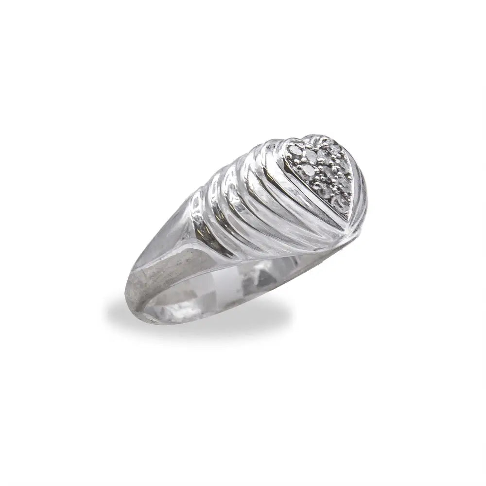 Radiant Round Diamond Heartbeat Heart Band Ring in Sterling Silver