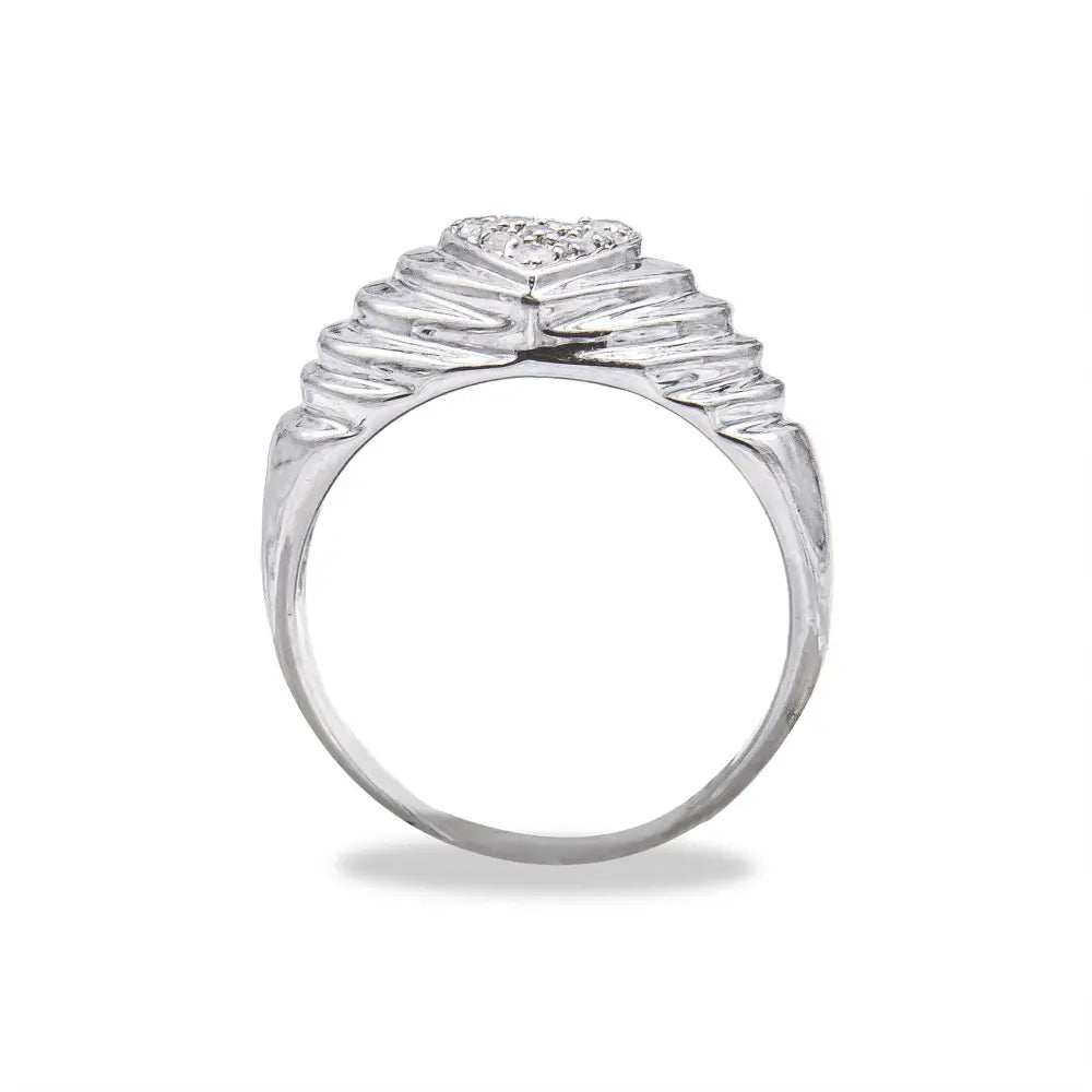 Radiant Round Diamond Heartbeat Heart Band Ring in Sterling Silver