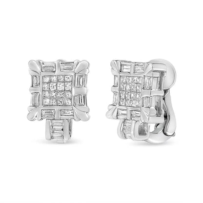 Radiant Square Framed Huggie Hoop Earrings with Baguette-cut Diamonds