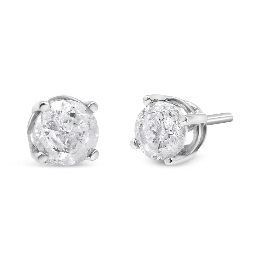 Radiant Sterling Silver 4-prong Round-cut Diamond Classic Stud Earrings