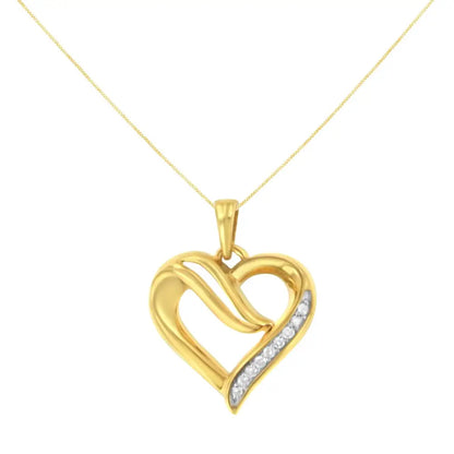 Radiant Sterling Silver Diamond Open Heart Pendant Necklace 18’’