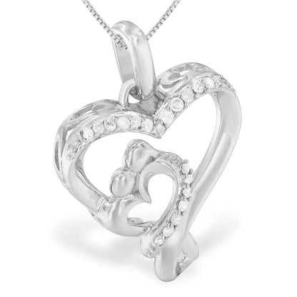 Radiant Sterling Silver Mother & Child Double Open Heart Pendant Necklace