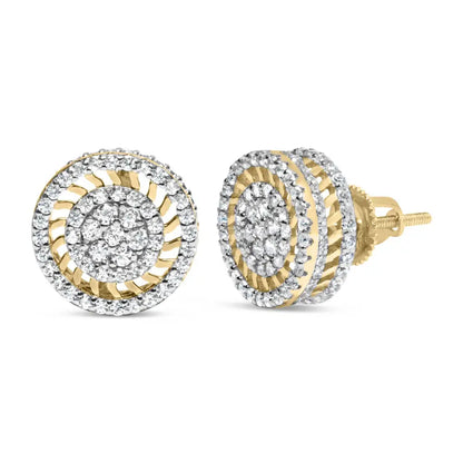 Radiant Sunburst Halo Diamond Halo Earrings in 10k Yellow Gold