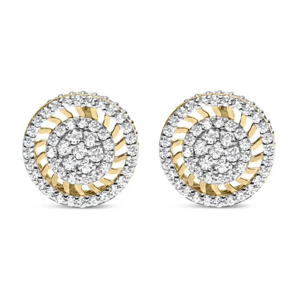 Radiant Sunburst Halo Diamond Halo Earrings in 10k Yellow Gold