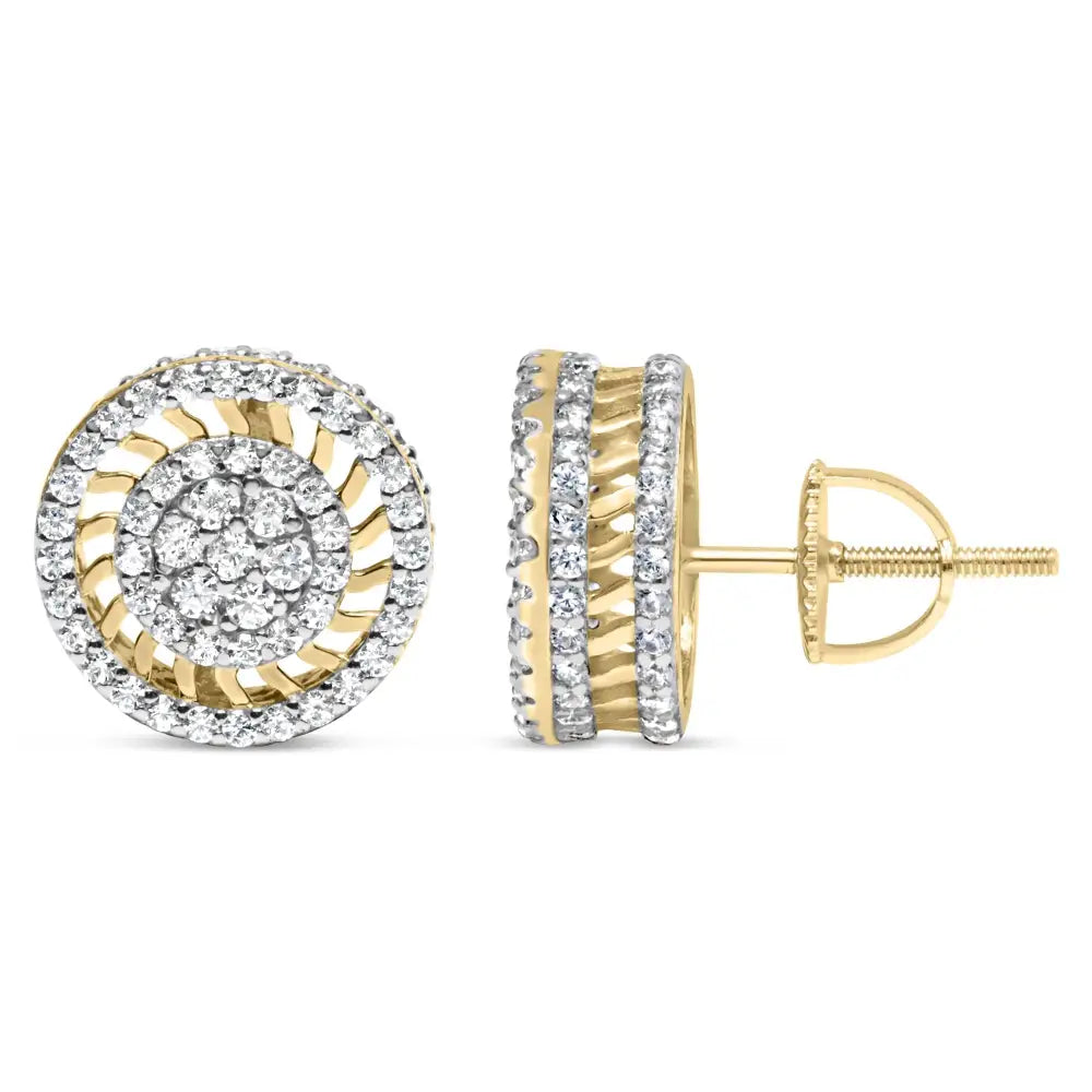 Radiant Sunburst Halo Diamond Halo Earrings in 10k Yellow Gold