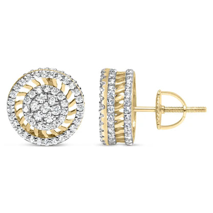 Radiant Sunburst Halo Diamond Halo Earrings in 10k Yellow Gold