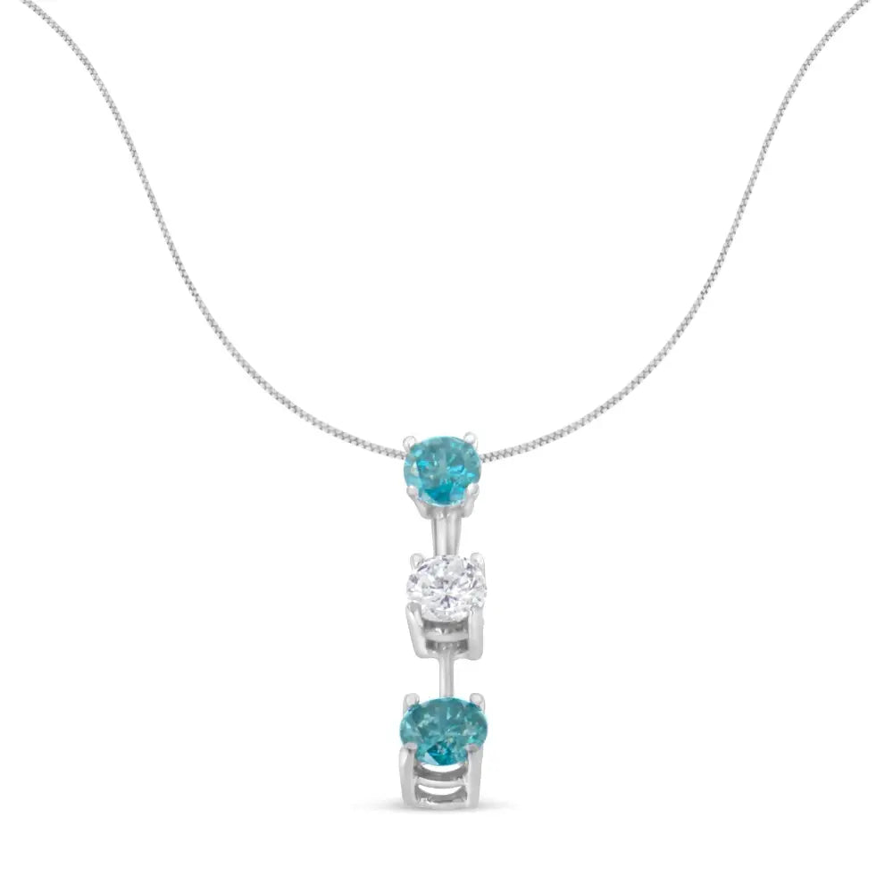 Radiant Treated Blue Diamond Pendant Necklace in 14k White Gold