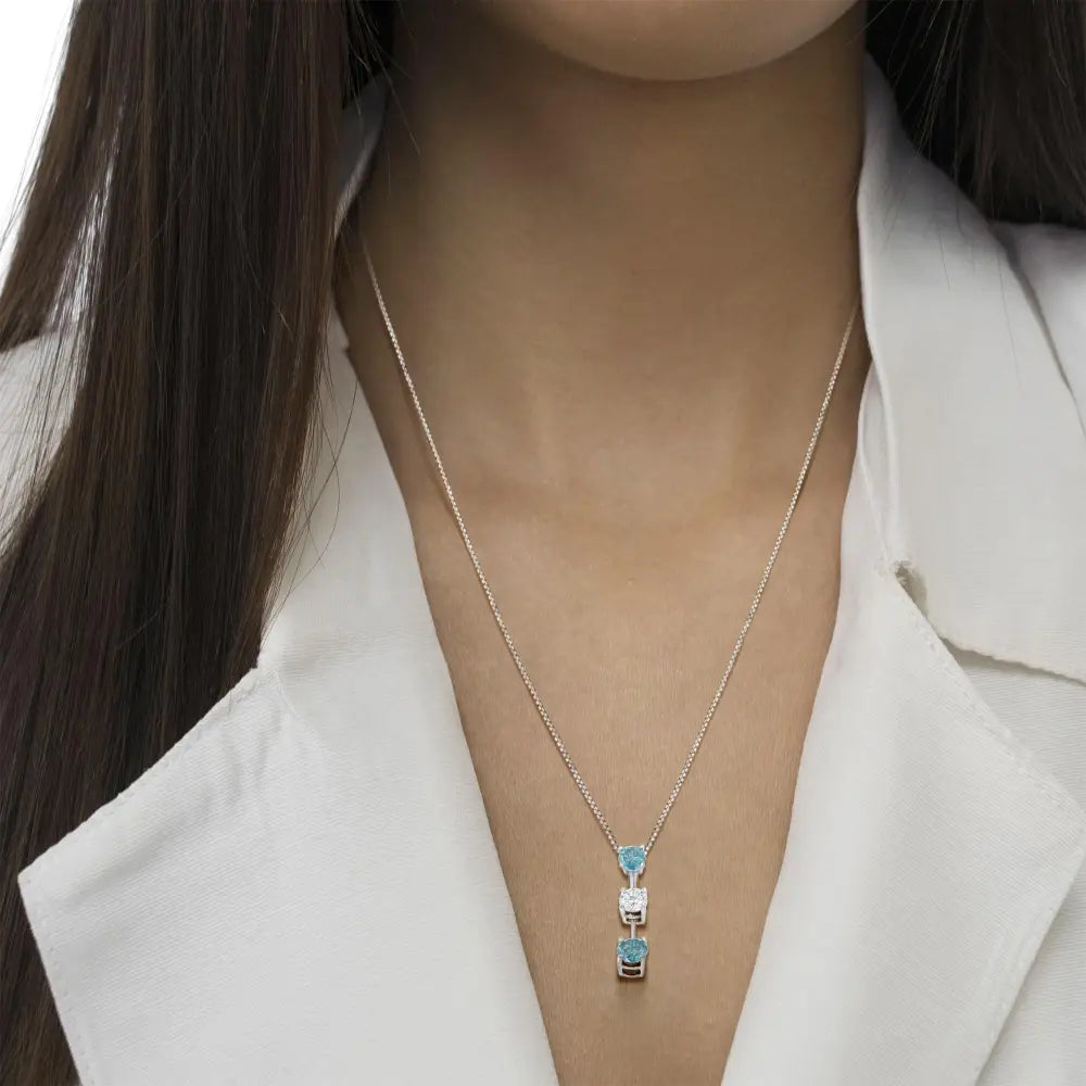 Radiant Treated Blue Diamond Pendant Necklace in 14k White Gold