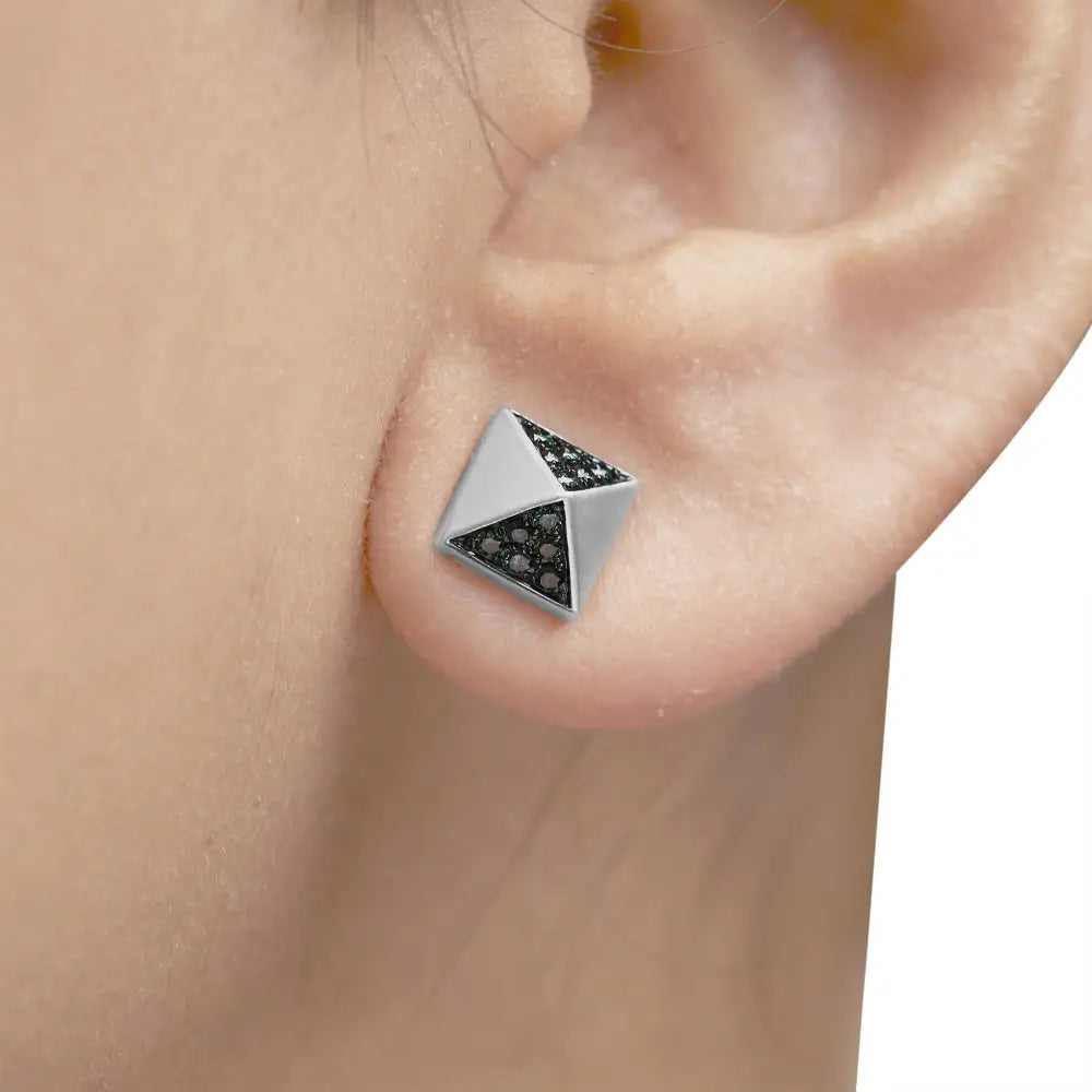 Radiant Treated Blue Diamond Pyramid Stud Earrings in 14k White Gold