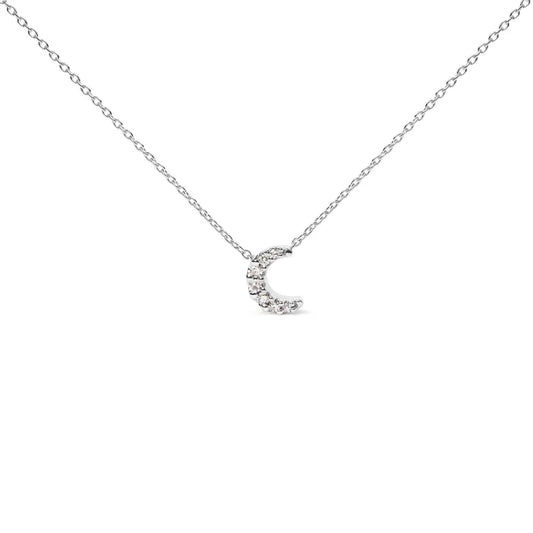 Radiant White Gold Diamond Accented Crescent Moon Pendant Necklace