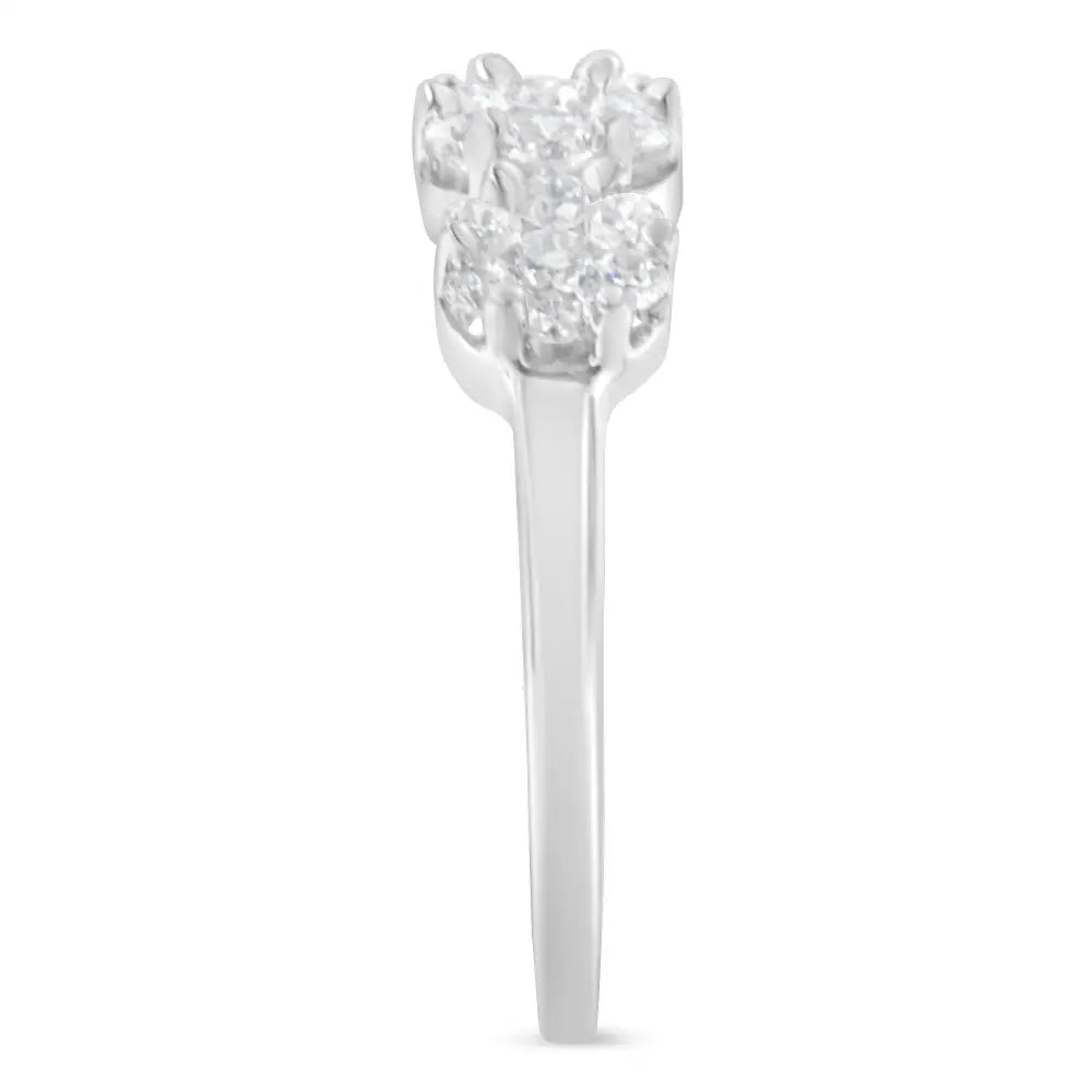 Radiant White Gold Three-stone Cluster Diamond Ring Elegance