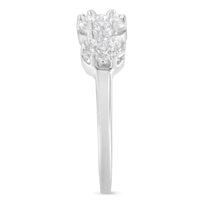 Radiant White Gold Three-stone Cluster Diamond Ring Elegance