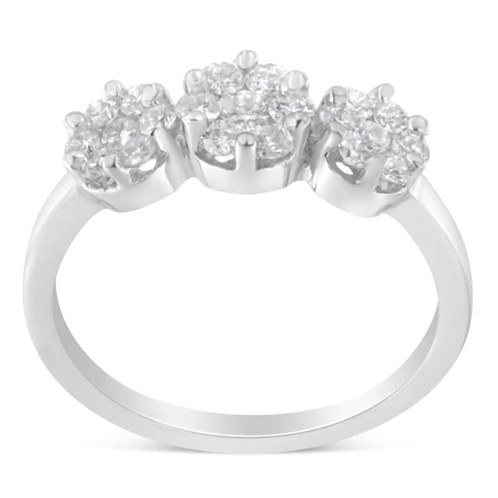 Radiant White Gold Three-stone Cluster Diamond Ring Elegance