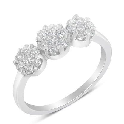 Radiant White Gold Three-stone Cluster Diamond Ring Elegance