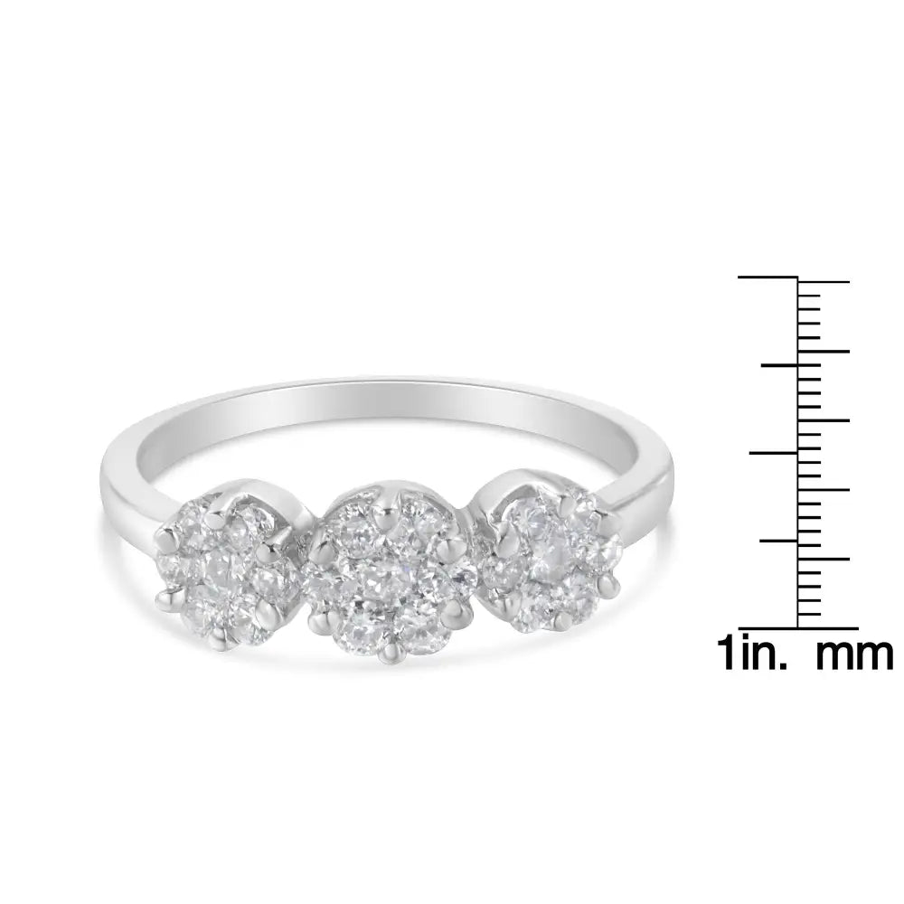 Radiant White Gold Three-stone Cluster Diamond Ring Elegance