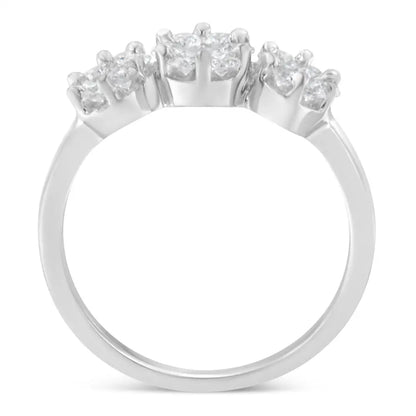 Radiant White Gold Three-stone Cluster Diamond Ring Elegance