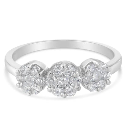 Radiant White Gold Three-stone Cluster Diamond Ring Elegance