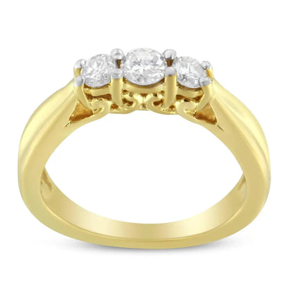 Radiant Yellow Gold Three-stone Diamond Ring for Timeless Elegance