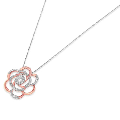 Rose Gold Plated Flower Accent Pendant with Round Cut Diamond Elegance