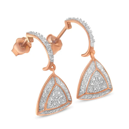 Rose Gold Plated Sterling Silver Round Cut Diamond Fashion Dangle Earrings (0.03 Cttw H-i Color I2-i3 Clarity) - Fine