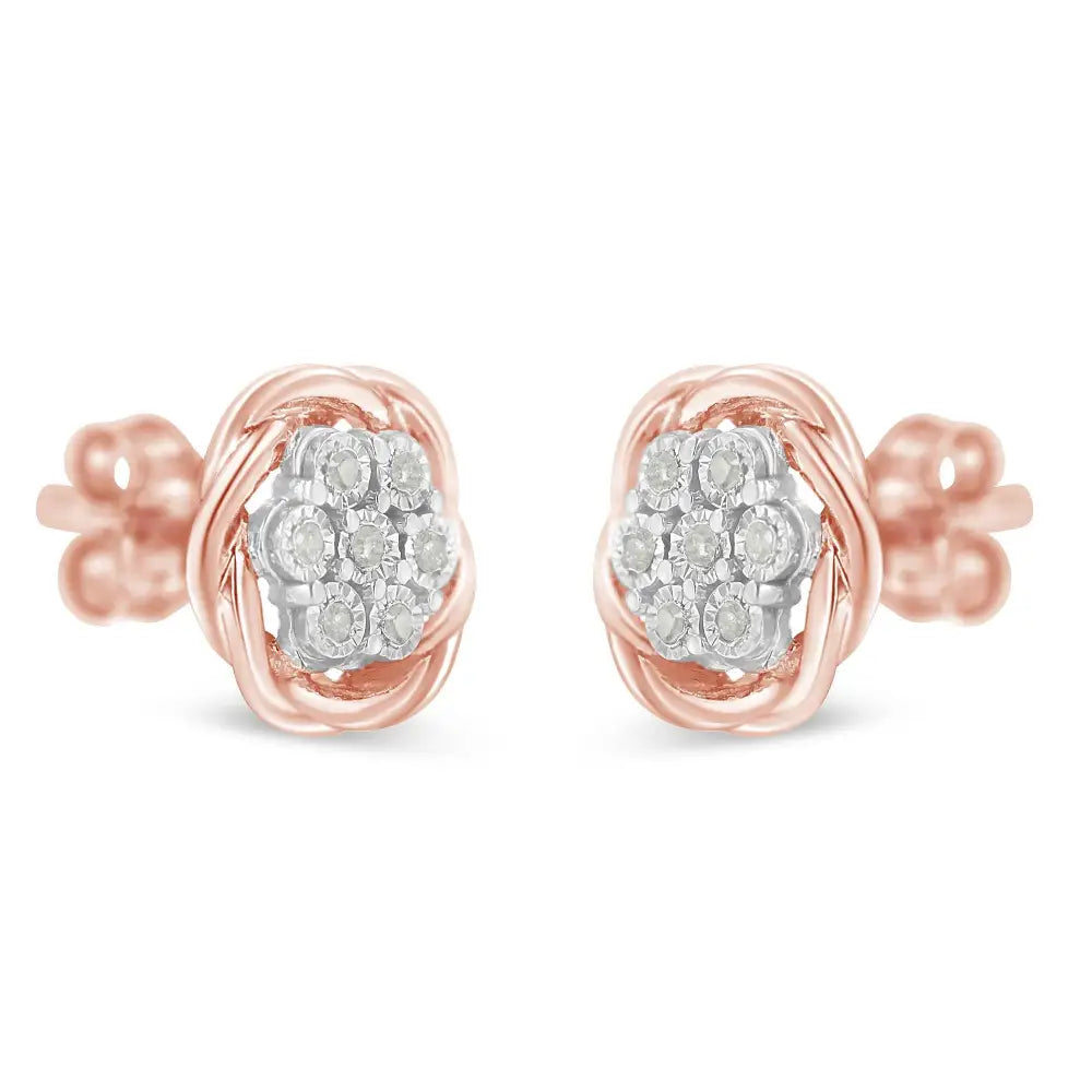 Rose Gold Plated Sterling Silver Round Diamond Stud Earrings (0.15 Cttw I-j Color I2-i3 Clarity) - Fine Jewelry