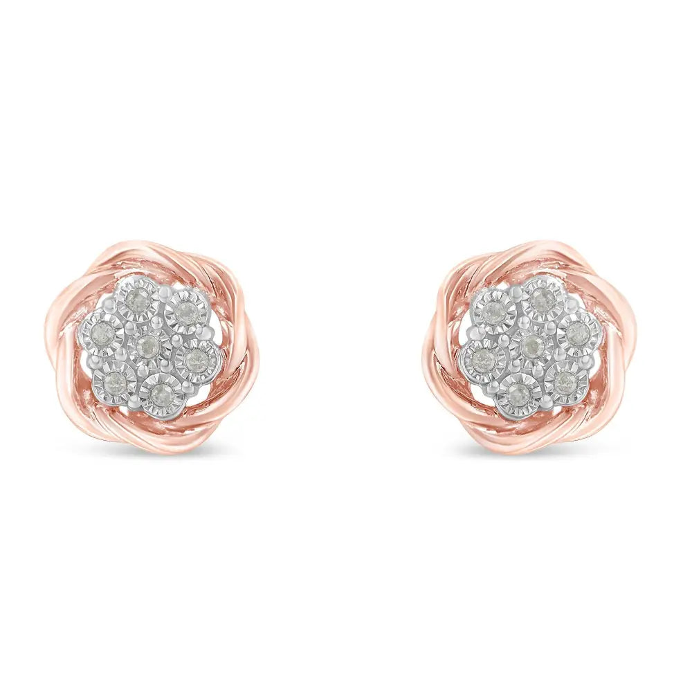 Rose Gold Plated Sterling Silver Round Diamond Stud Earrings (0.15 Cttw I-j Color I2-i3 Clarity) - Fine Jewelry