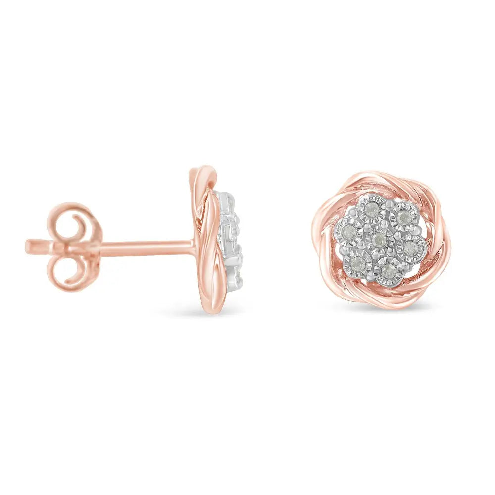 Rose Gold Plated Sterling Silver Round Diamond Stud Earrings (0.15 Cttw I-j Color I2-i3 Clarity) - Fine Jewelry