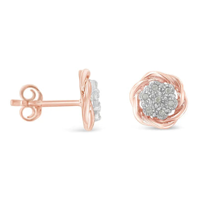 Rose Gold Plated Sterling Silver Round Diamond Stud Earrings (0.15 Cttw I-j Color I2-i3 Clarity) - Fine Jewelry