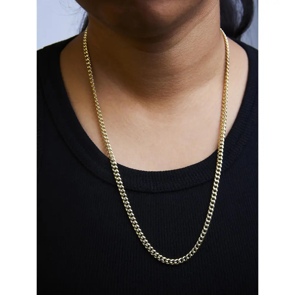 Semi-solid 14k Yellow Gold 4.5mm Miami Cuban Chain Necklace - Unisex - 22 - Fine Jewelry us Direct