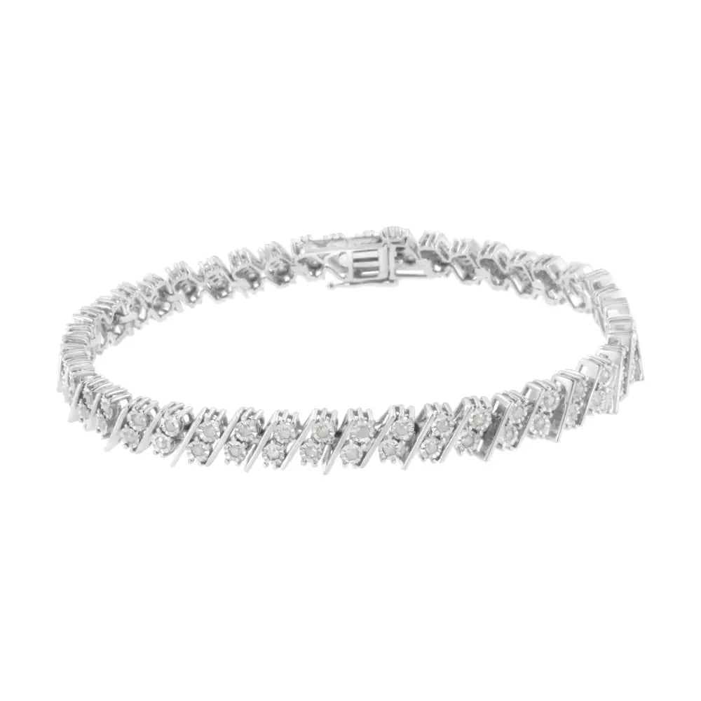 Sparkling Double Row Miracle Set Diamond Link Bracelet in.925 Sterling Silver