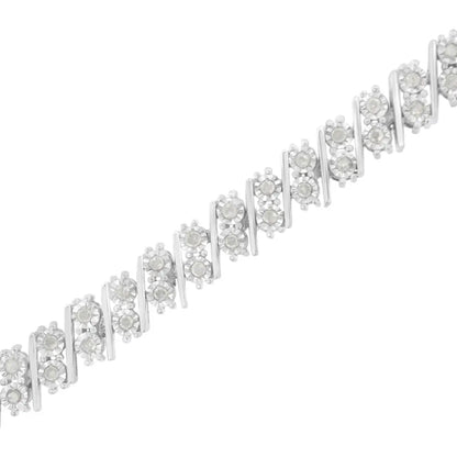 Sparkling Double Row Miracle Set Diamond Link Bracelet in.925 Sterling Silver