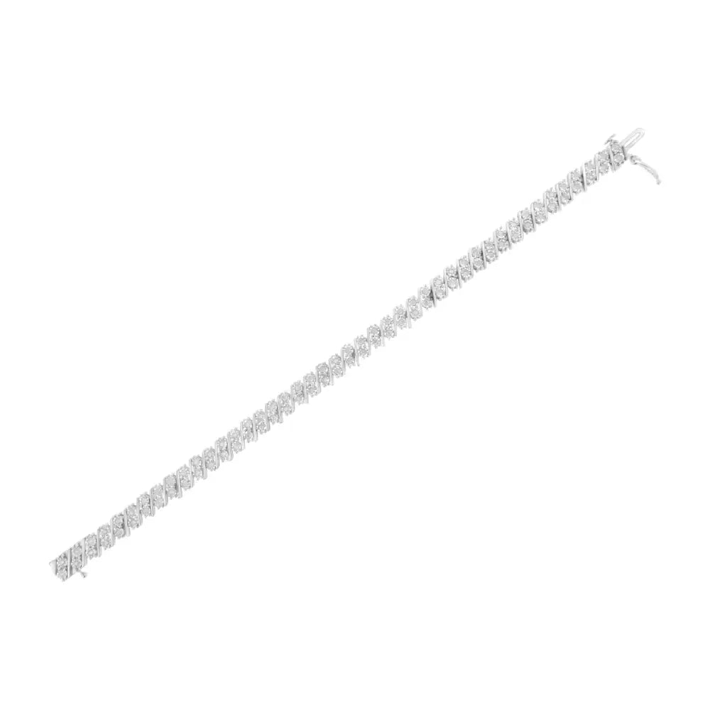 Sparkling Double Row Miracle Set Diamond Link Bracelet in.925 Sterling Silver