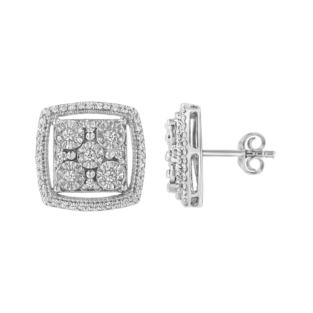 Sparkling Round Diamond Double Halo Earrings in.925 Sterling Silver