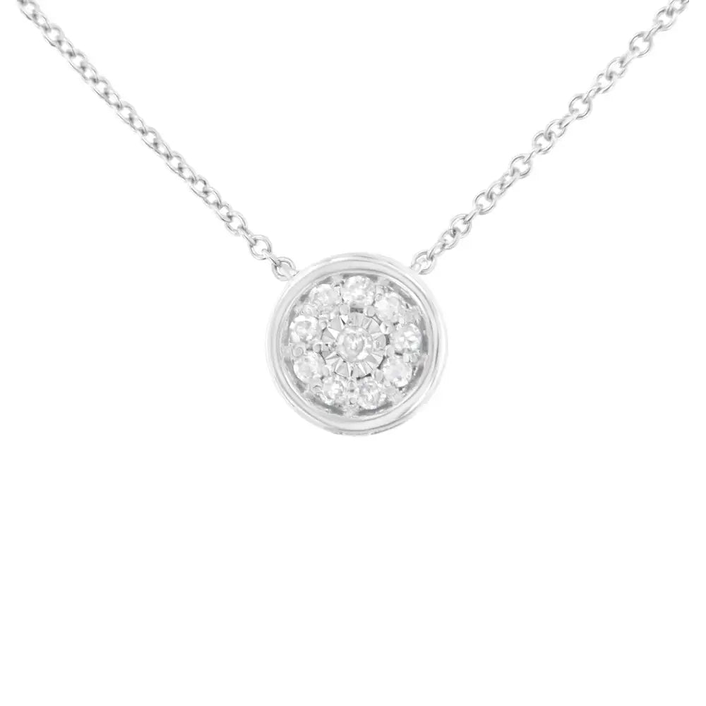 Sterling Silver 1/10 Cttw Diamond Cluster Bezel Pendant (i-j Clarity I2-i3 Color) - Fine Jewelry us Direct