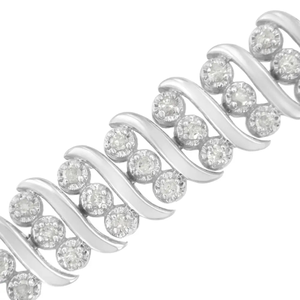 Sterling Silver 2 Cttw Diamond Link Double Row Bracelet (i-j I2-i3) - Fine Jewelry us Direct