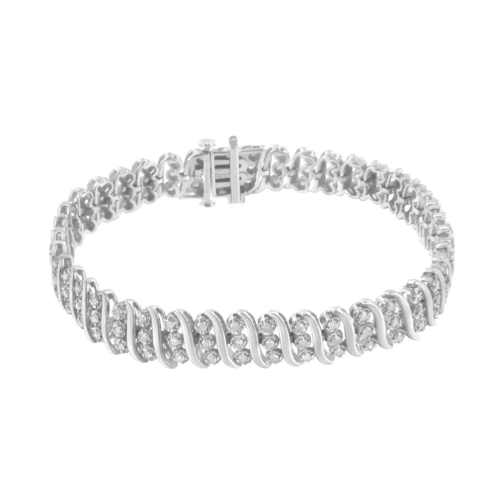 Sterling Silver 2 Cttw Diamond Link Double Row Bracelet (i-j I2-i3) - Fine Jewelry us Direct