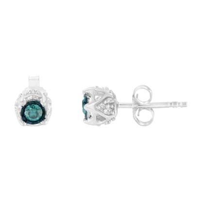 Sterling Silver Color Treated Diamond Stud Earrings (1/3 Cttw Blue I2-i3 Clarity) - Fine Jewelry us Direct