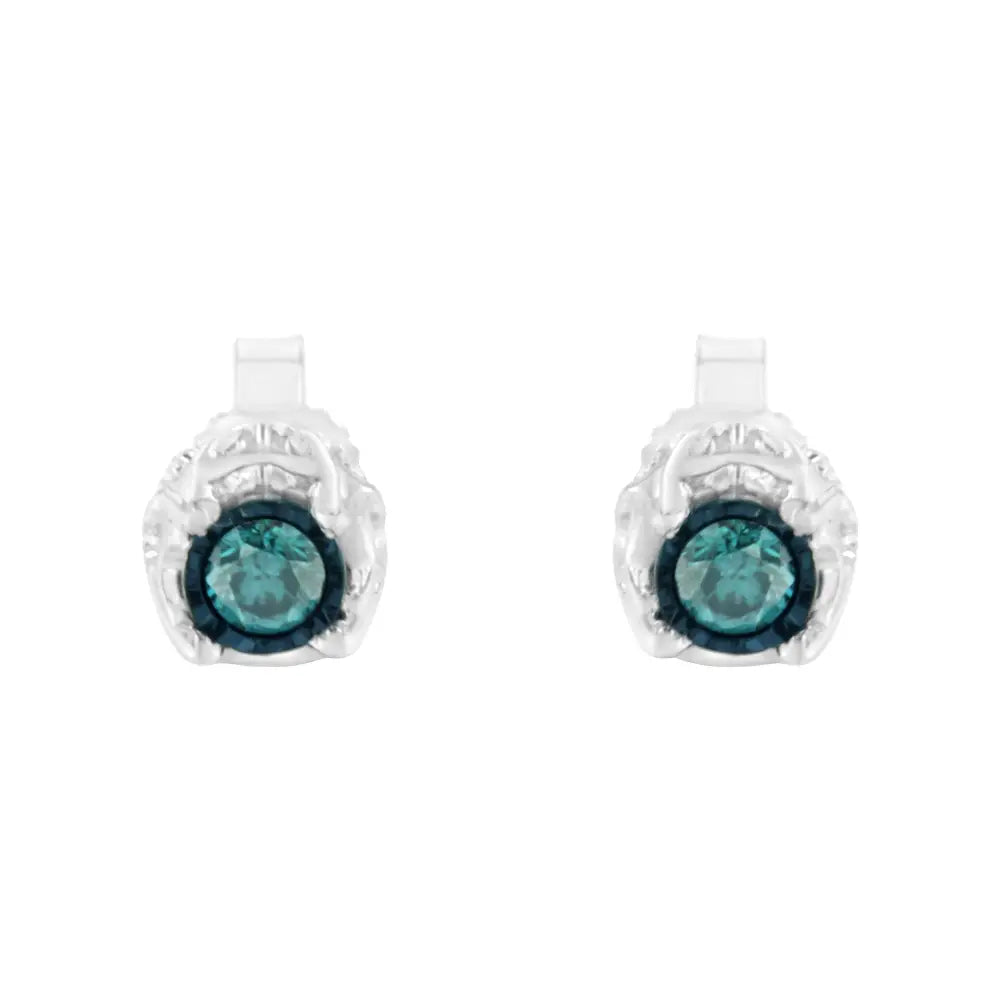 Sterling Silver Color Treated Diamond Stud Earrings (1/3 Cttw Blue I2-i3 Clarity) - Fine Jewelry us Direct